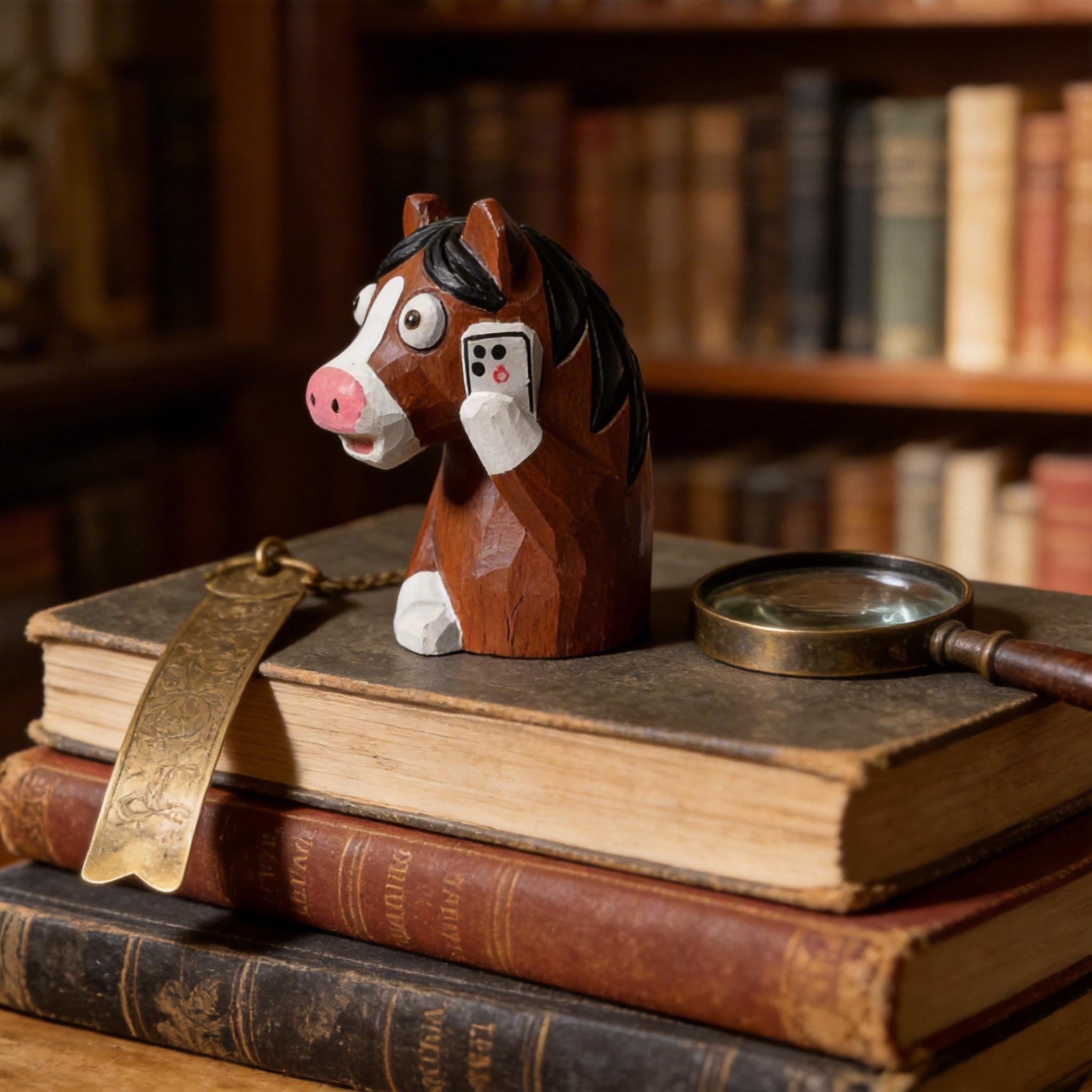 Quirky Hand Carved Wooden Horse Figurine Rustic Farmhouse Shelf Decor Goofy Pony Art