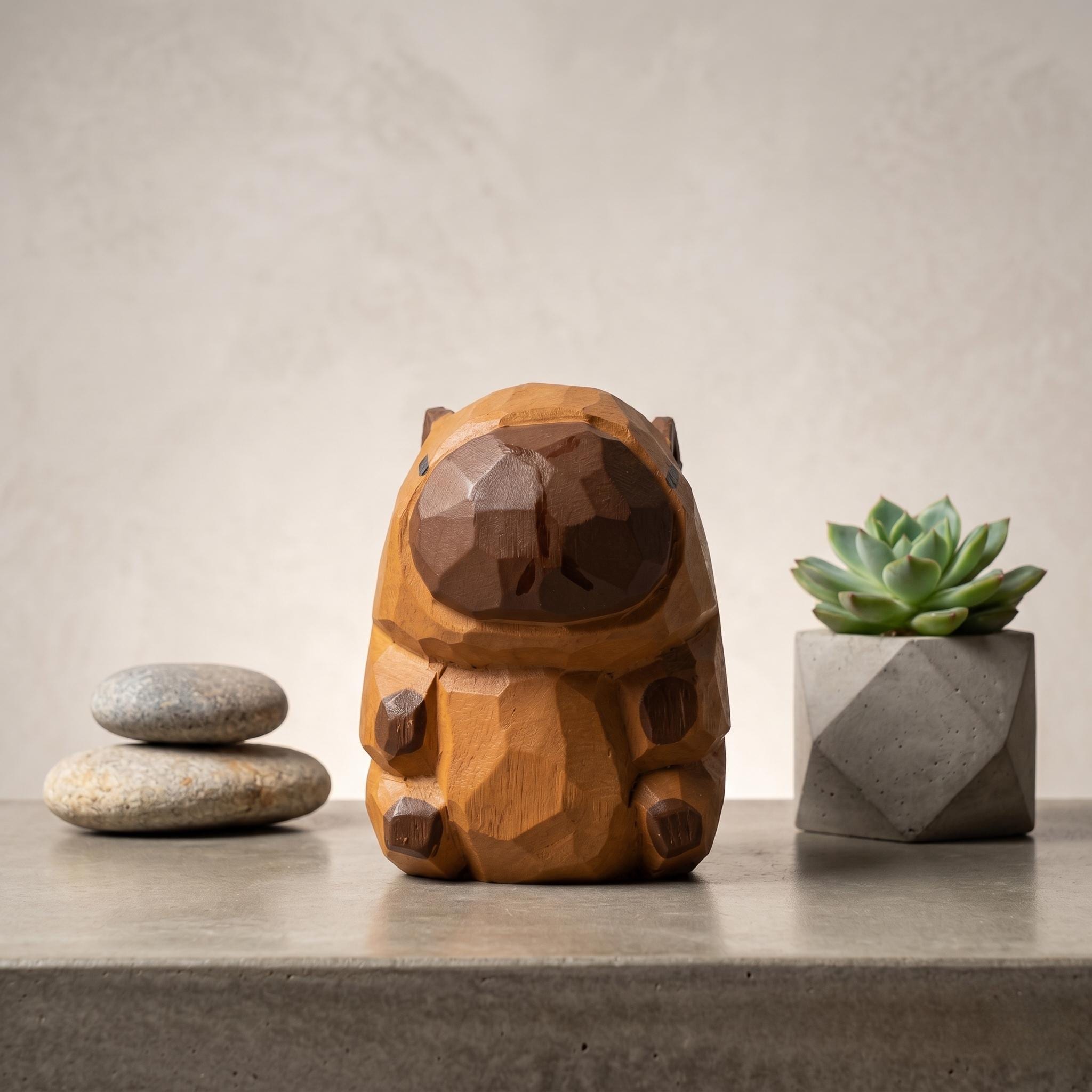Chill Wooden Capybara Figurine Hand Carved Miniature Animal Cute Desk Pet Decor Zen