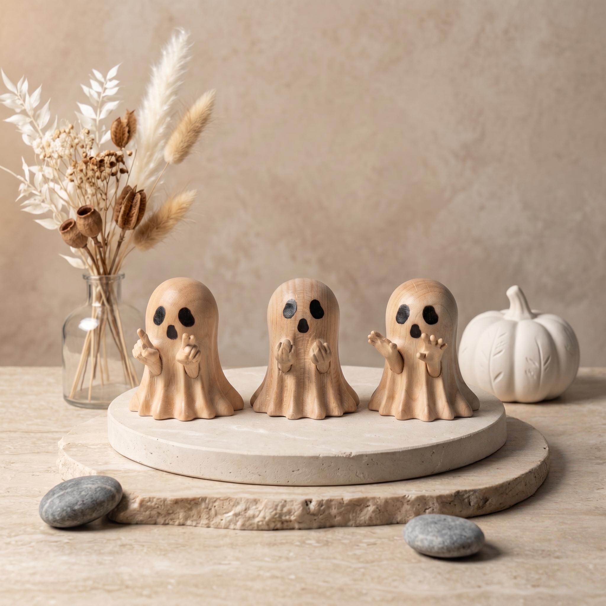Funny Wooden York Ghost Figurine Cute Halloween Decor Magnetic Hands Customizable Ge