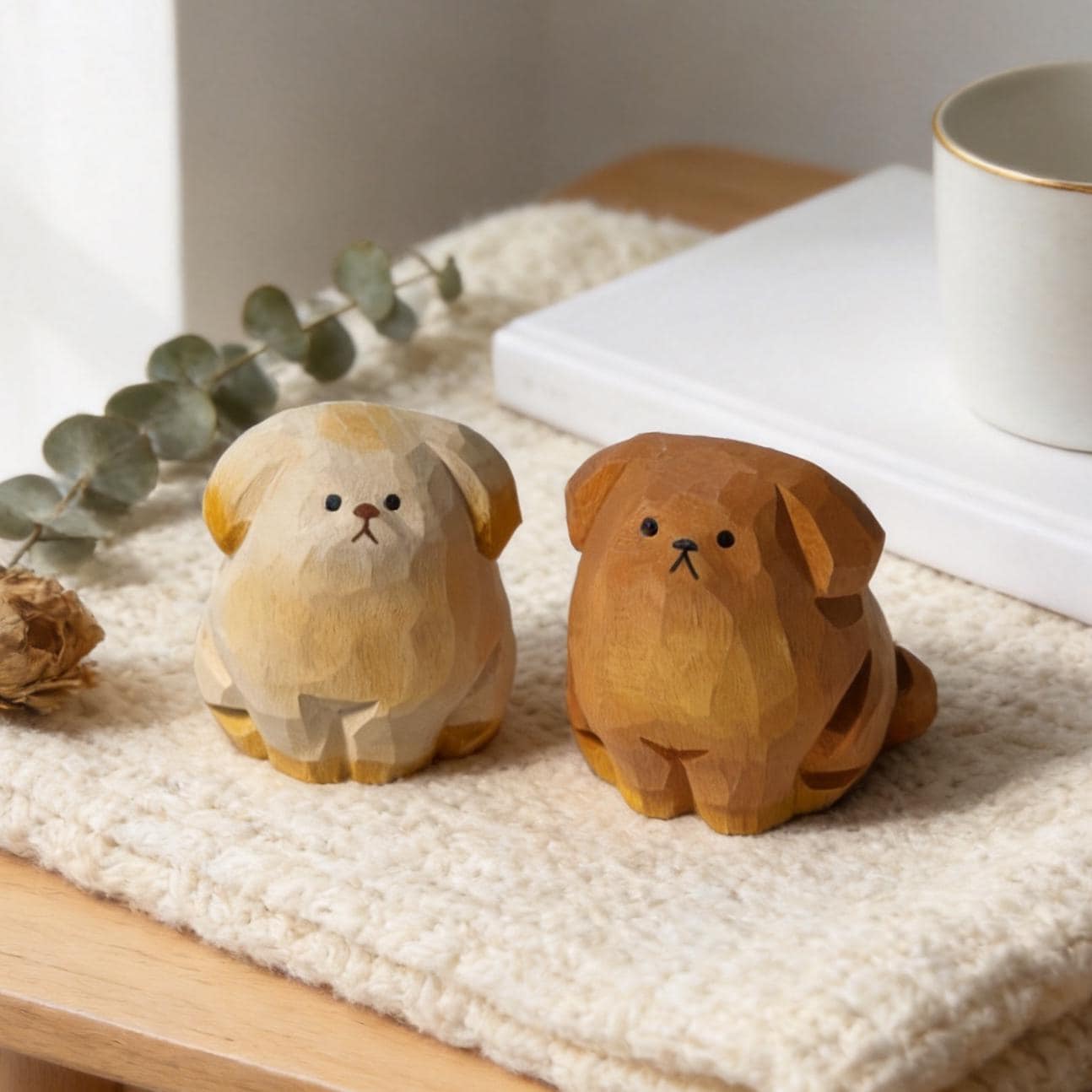 Wooden Dog Figurine Cute Puppy Desk Pet Chunky Wood Animal Rustic Home Decor Pet Lov