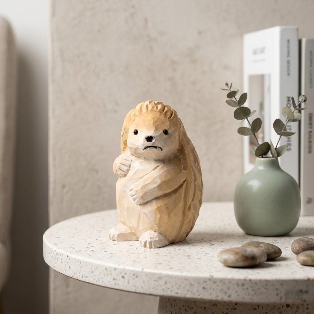 Wooden Hedgehog Figurine Hand Carved Animal Art Woodland Decor Unique Gift for Anima