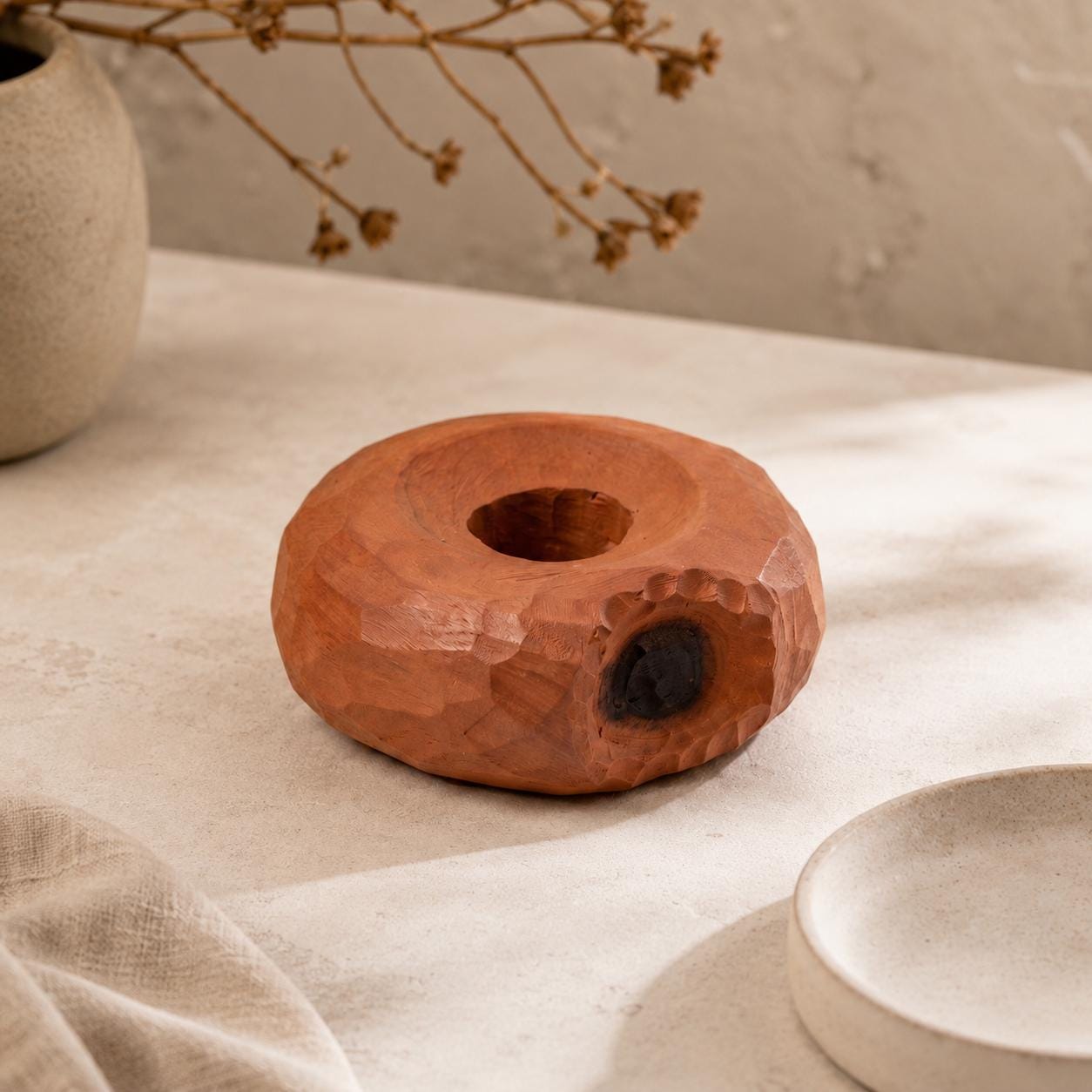 Bitten Wooden Donut Hand Carved Wood Pastry Decor Fake Food Art Desk Figurine Sweet