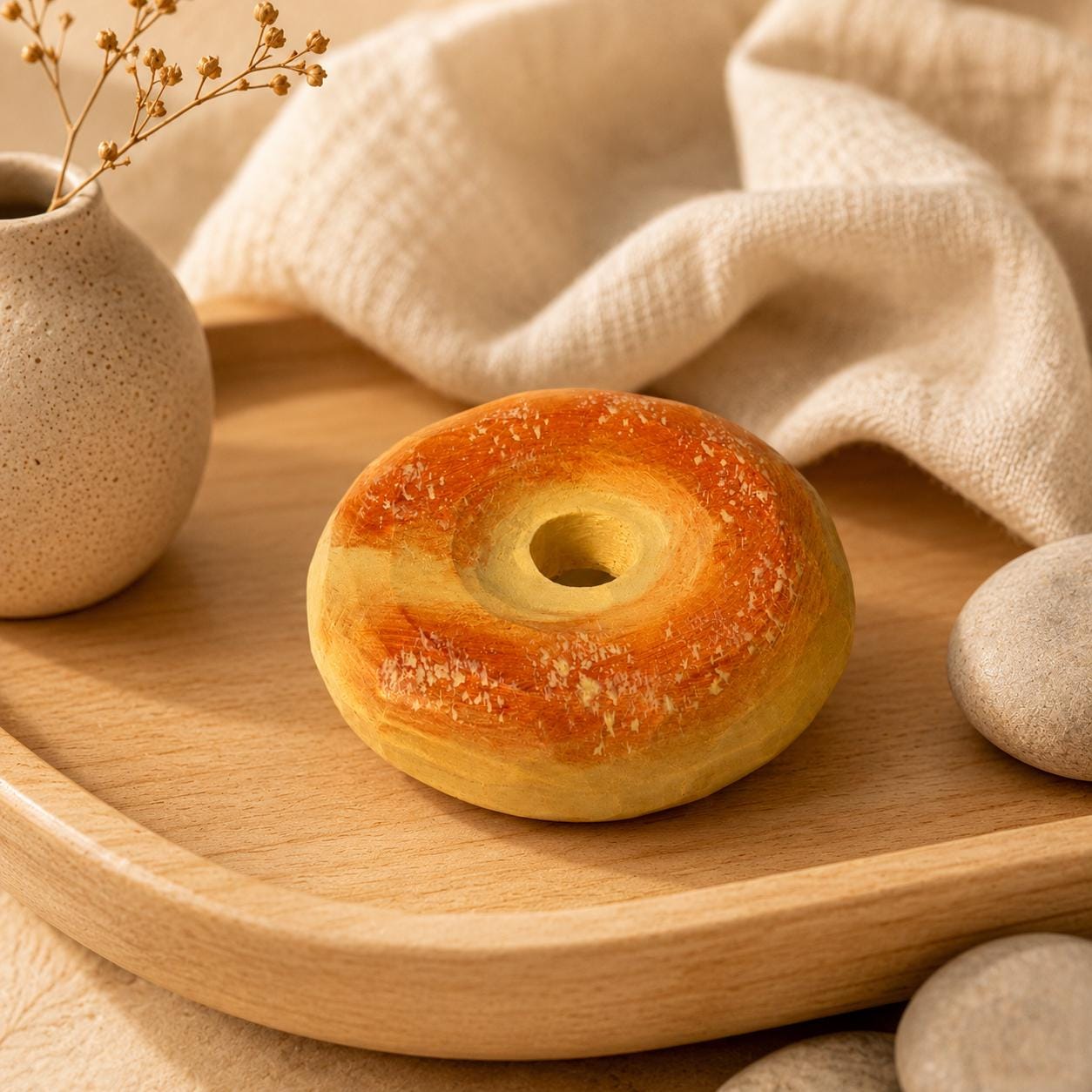 Wooden Donut Hand Carved Play Food Rustic Kitchen Decor Fake Bake Pastry Art Unique