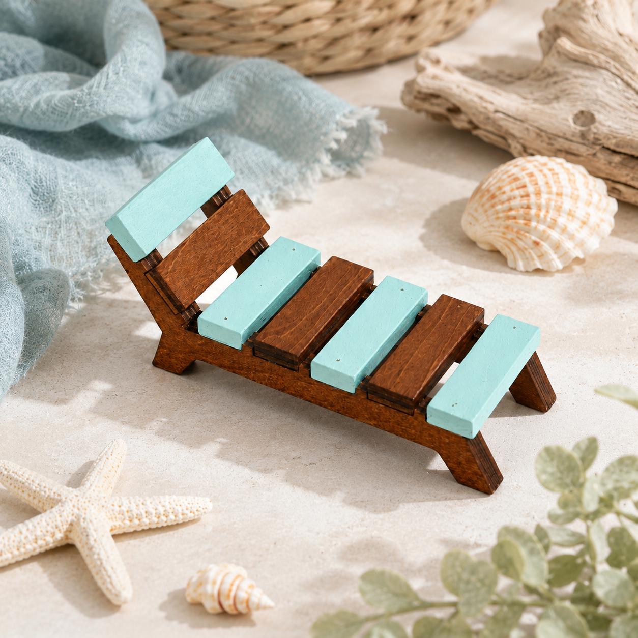 Charming Miniature Wooden Beach Chair Figurine Base Mint Green Coastal Desk Decor Un