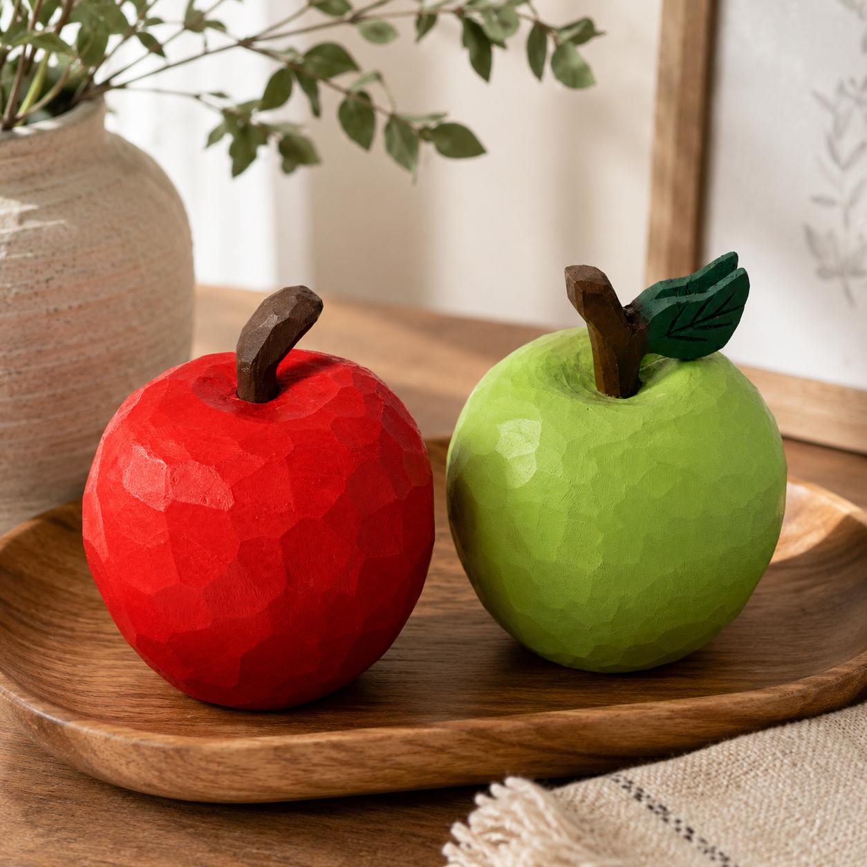 Hand Carved Wooden Apple Figurine Rustic Kitchen Decor Teacher Gift Desk Ornament Ha