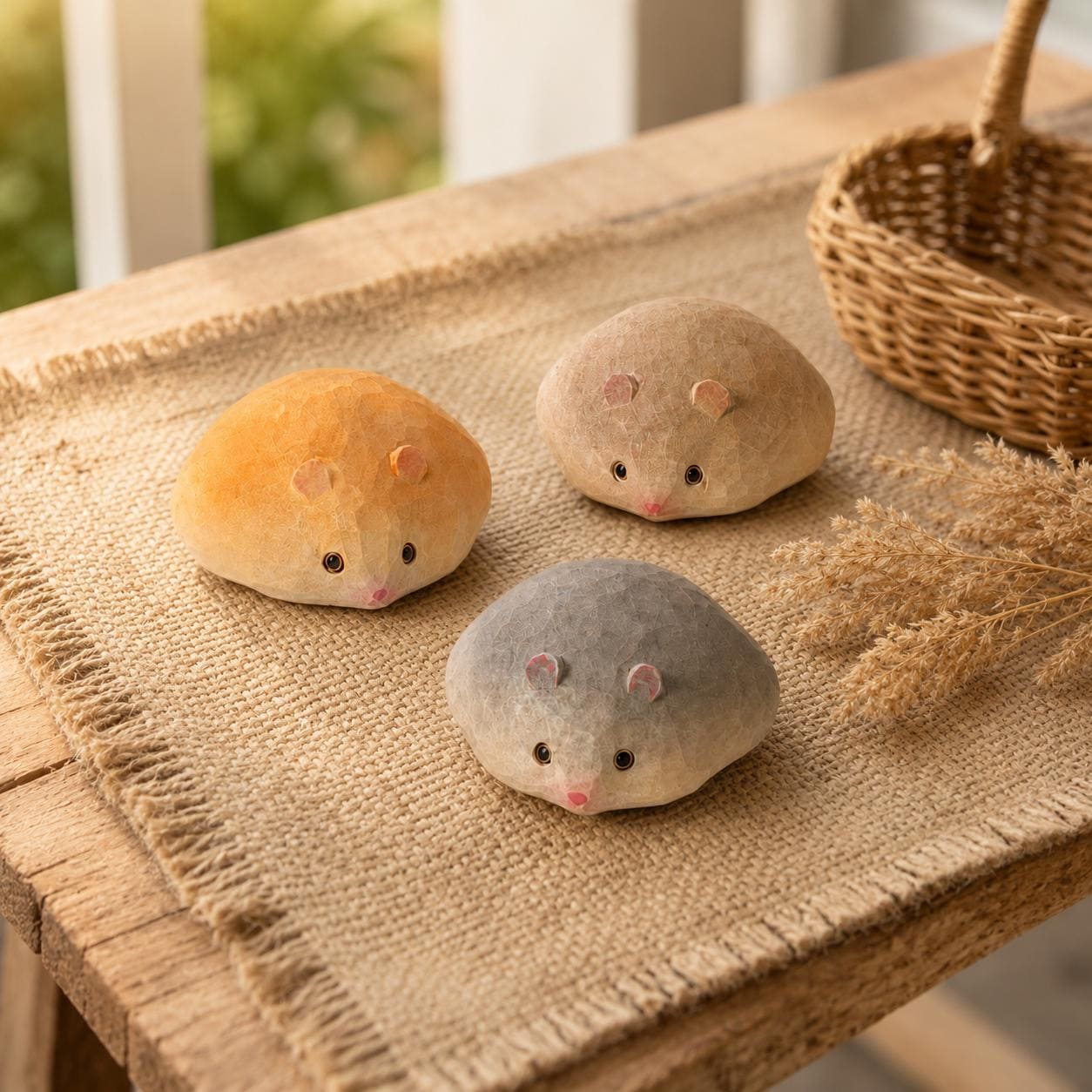 Flat Mouse Wood Carving Cute Hamster Figurine Desk Pet Decor Unique Animal Lover Gif