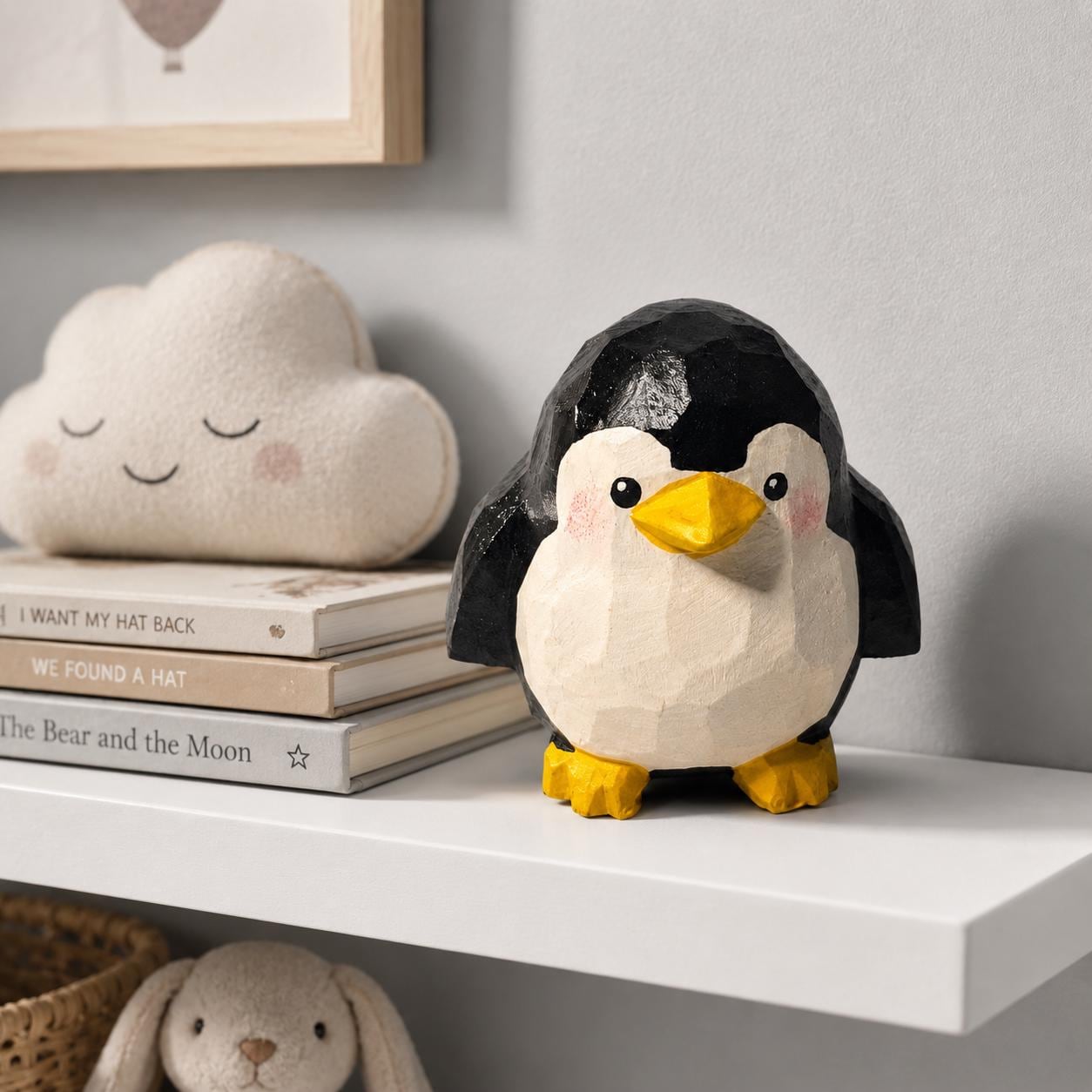Wooden Penguin Figurine Hand Carved Miniature Bird Animal Sculpture Nursery Decor Un