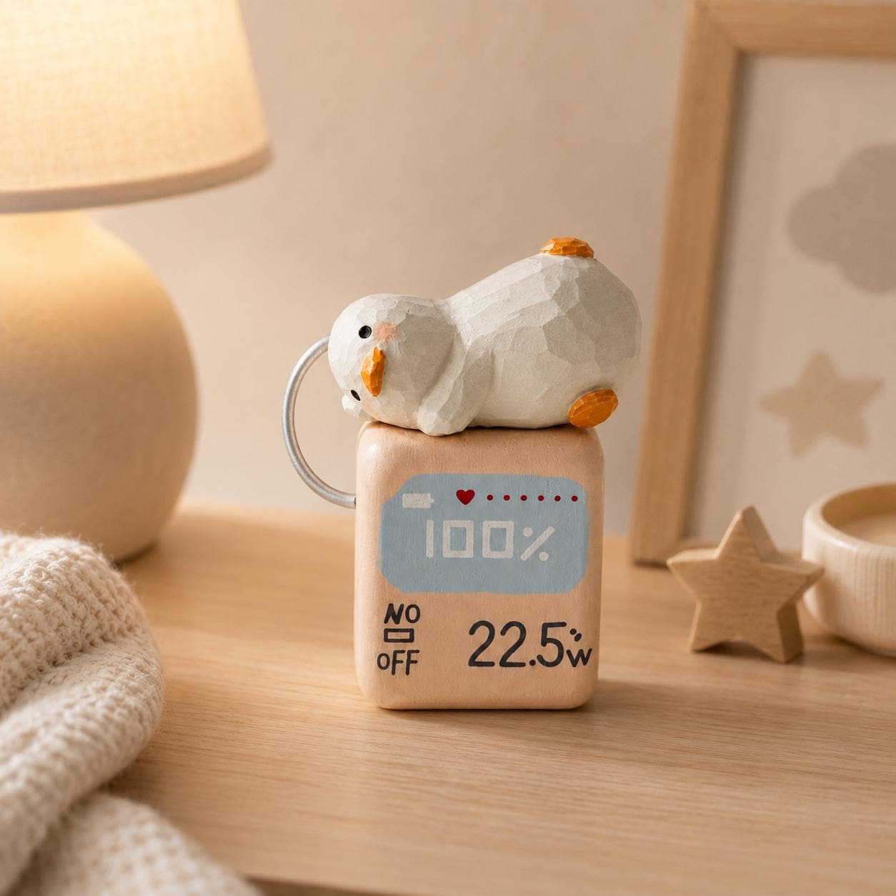 Sleepy White Duck Wood Carving Recharging Block Desk Decor Funny Office Gift