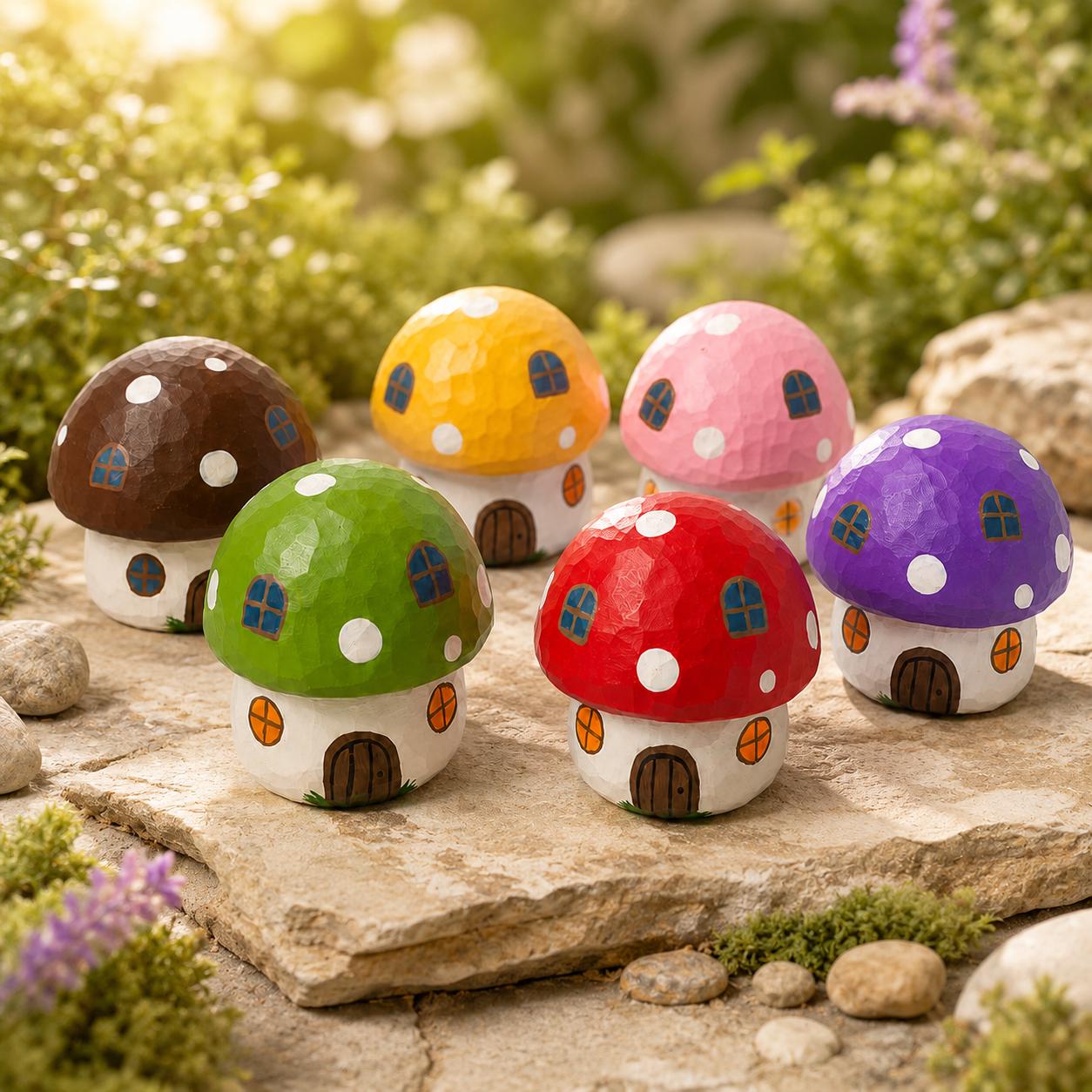 Wooden Mushroom House Fairy Garden Decor Cottagecore Shelf Sitter Magical Woodland G