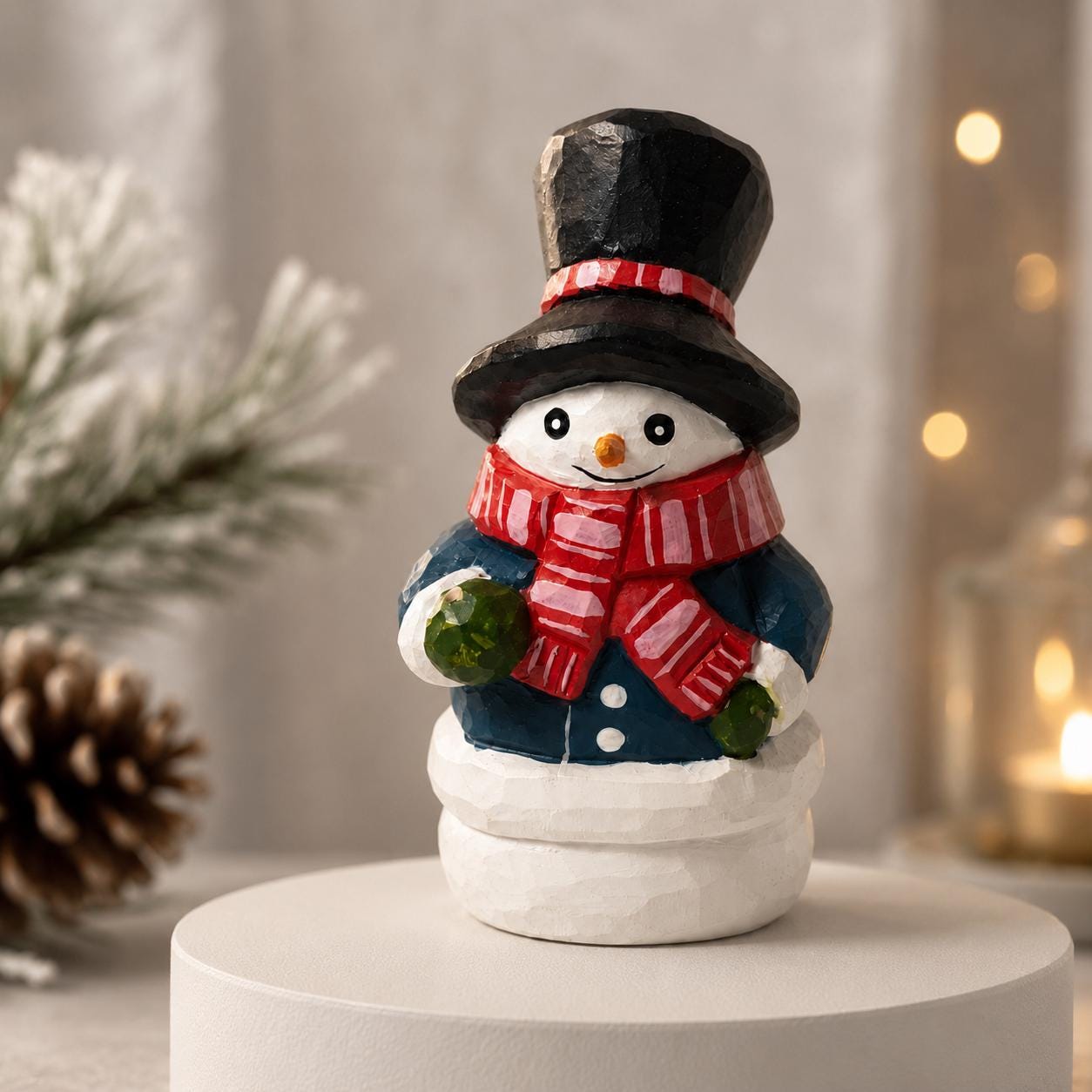 Wooden Snowman Hand Carved Winter Decor Rustic Christmas Display Cute Holiday Gift f