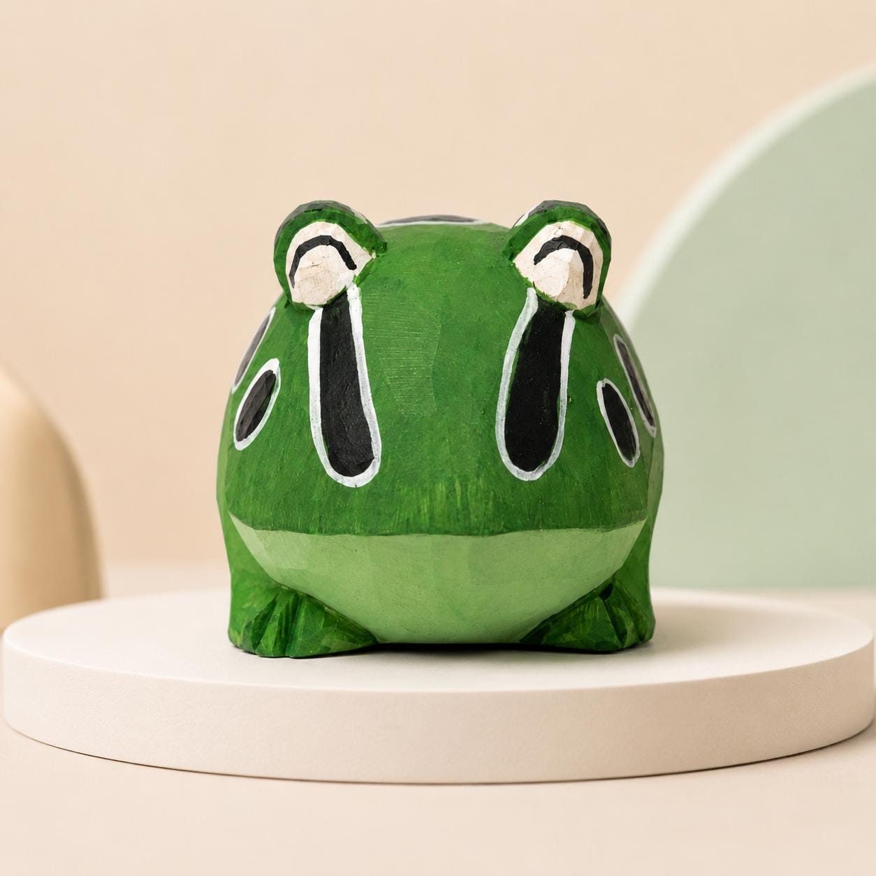 Quirky Wooden Frog Figurine Hand Carved Animal Shelf Decor Whimsical Desk Pet Cute A