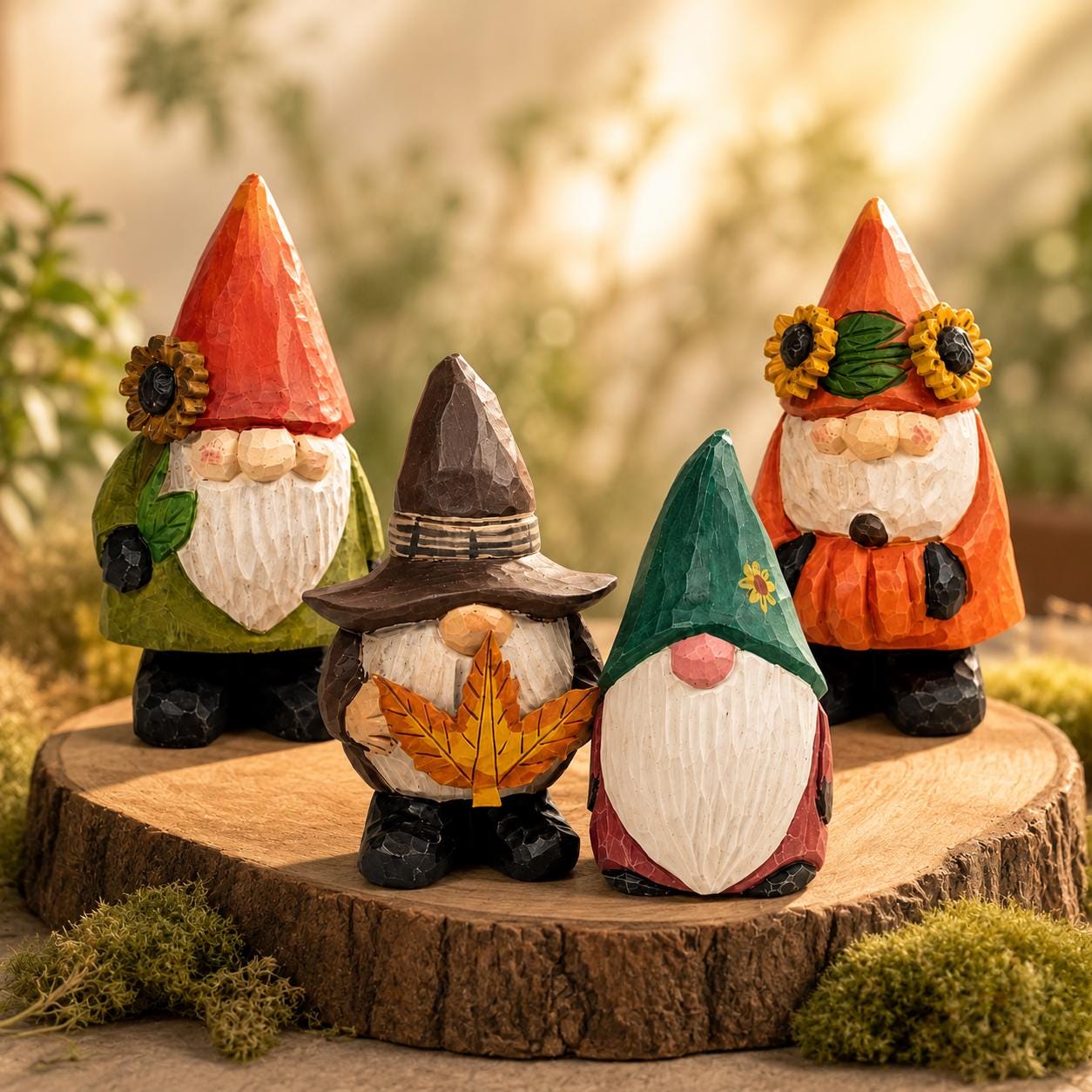 Wooden Autumn Gnome Hand Carved Fall Decor Rustic Harvest Figurine Cozy Thanksgiving