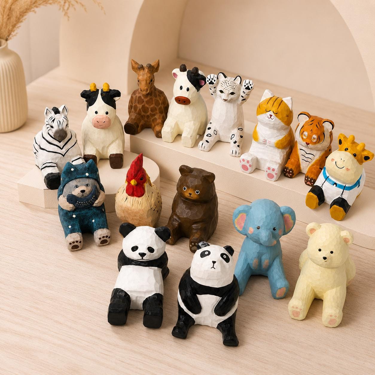 Wood Animal Phone Stand Hand Carved Desk Holder Cute Office Accessory Animal Lover G