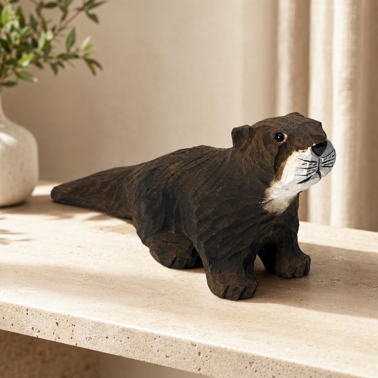 Wooden Otter Figurine Hand Carved River Animal Decor Cute Wildlife Art Perfect Birth