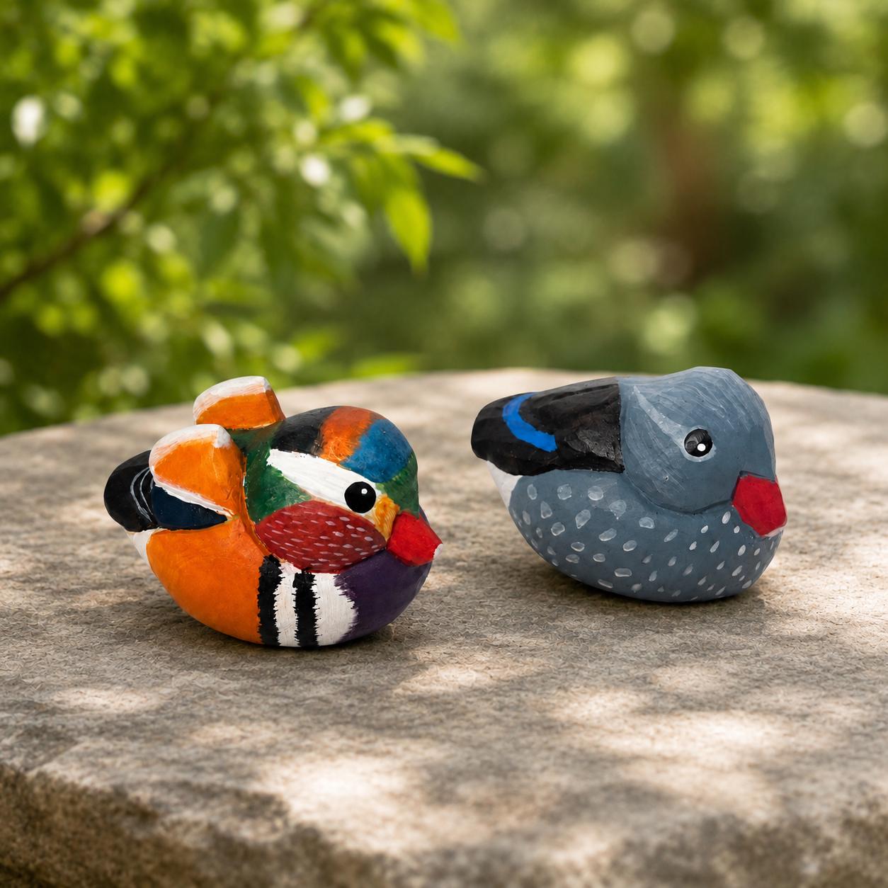 Wooden Mandarin Duck Carving Hand Painted Bird Figurine Anniversary Gift for Couple