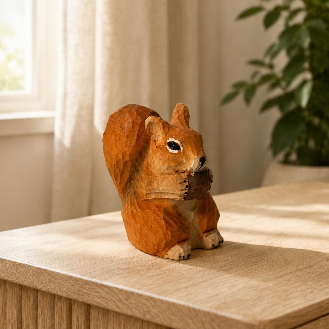 Wooden Squirrel Figurine Hand Carved Rustic Woodland Decor Cute Animal Art Nature Lo