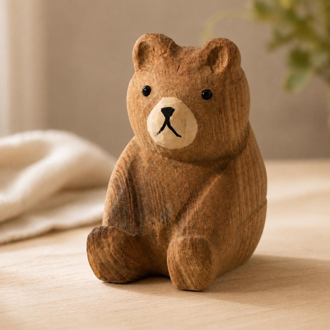 Wooden Bear Figurine Hand Carved Rustic Woodland Animal Nursery Decor Cute Desk Pet
