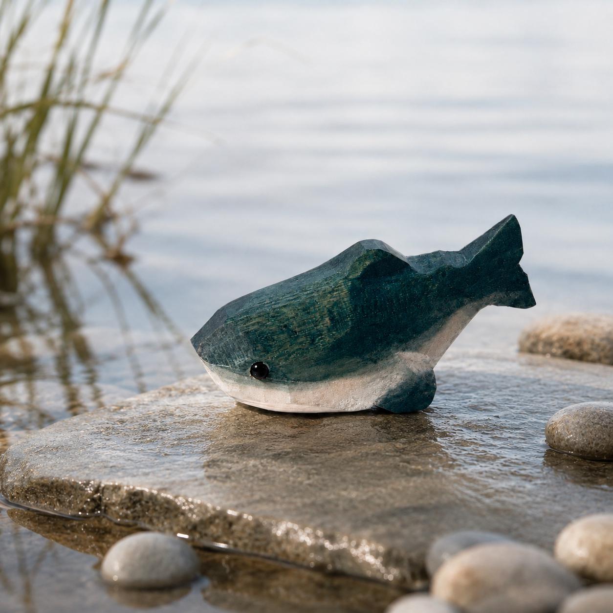 Teal Wooden Fish Hand Carved Miniature Coastal Decor Sea Green Ocean Gift Beach Hous
